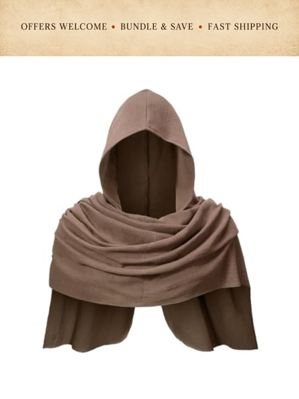 Medieval Hooded Cape Shawl Woven Cotton Cosplay Halloween Costume